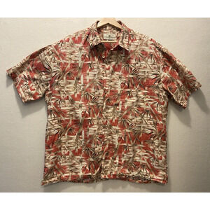 Island Shores Men's Hawaiian Shirt 2XL Red Multicolor Tropical Short Sleeve READ